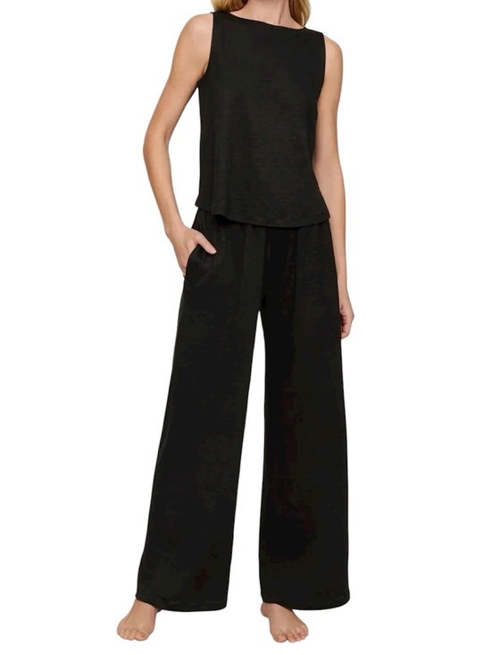 Eberjey Pants - Eberjey Black Organic Linen Knit High Waisted Pant & Cropped tank Top Set S